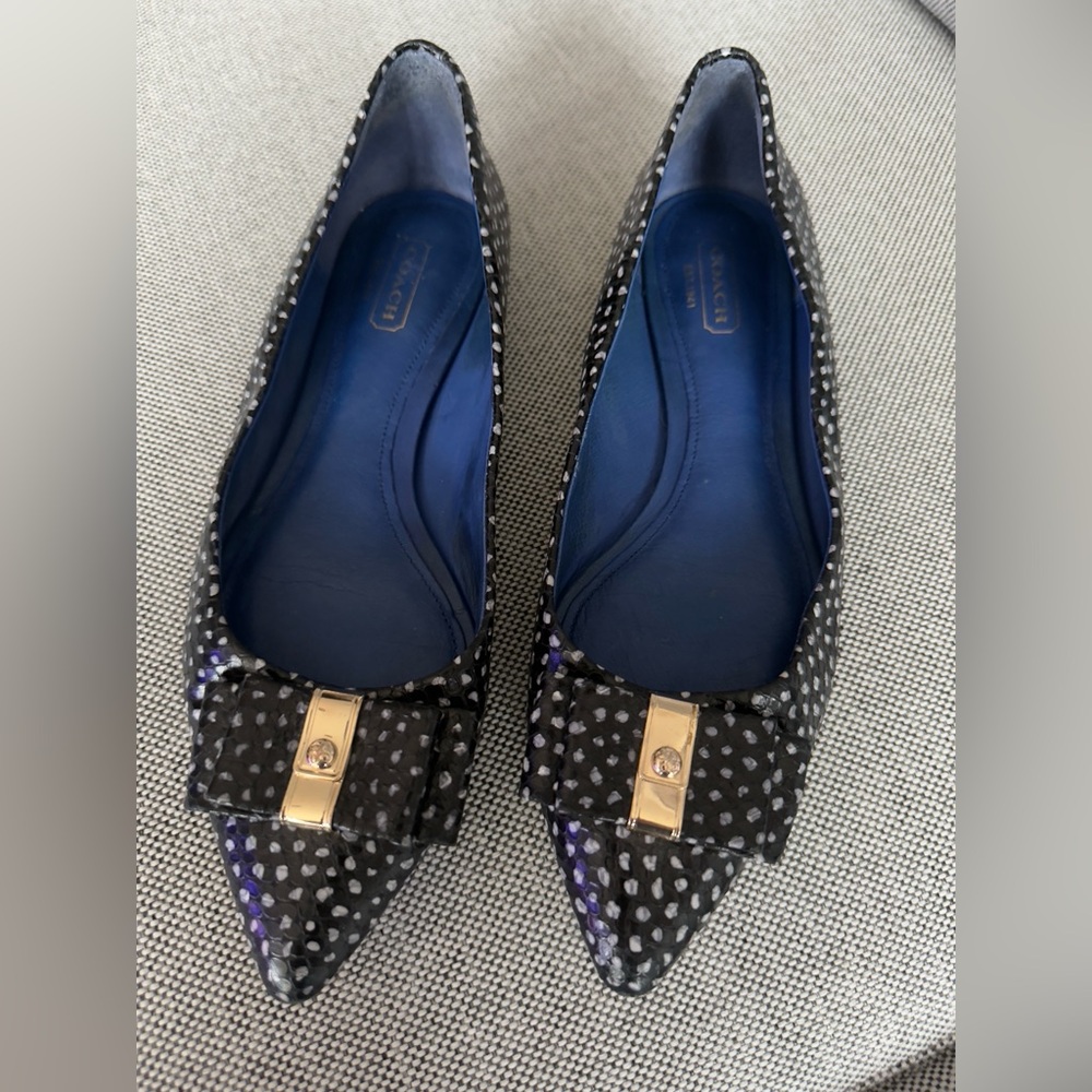 Coach Black and White Polka Dot Flats with Gold Detail